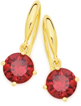 9ct-Gold-Created-Ruby-Round-Brilliant-Cut-Hook-Earrings on sale