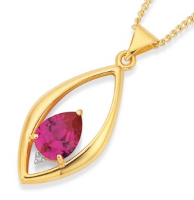 9ct+Gold+Created+Ruby+%26amp%3B+Diamond+Pendant