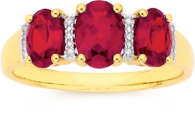 9ct+Gold+Created+Ruby+%26amp%3B+Diamond+Ring