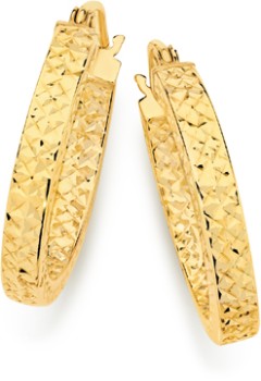 9ct+Gold+15mm+Diamond-Cut+Square+Tube+Hoop+Earrings