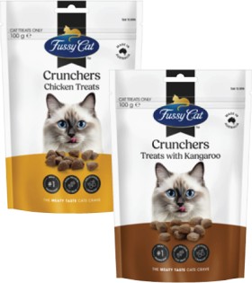 Fussy-Cat-Crunchers-Cat-Treats-100g on sale