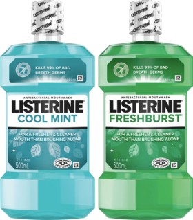 Listerine+Mouthwash+Fresher+%26amp%3B+Cleaner+500mL+Selected+Varieties