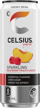 NEW+Celsius+Raspberry+Peach+Sparkling+Energy+Drink+330mL