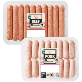 Woolworths-Beef-Pork-or-Chicken-Sausage-or-Chipolata-Varieties-550g on sale