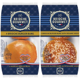 Brioche-Gourmet-Plain-or-Seeded-Burger-Buns-250g-Pk-4 on sale