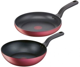 Tefal-Delight-Induction-Non-Stick-Twin-Pack-28cm-Frypan-and-28cm-Wok-in-Red on sale
