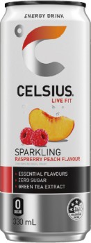 NEW+Celsius+Raspberry+Peach+Sparkling+Energy+Drink+330mL