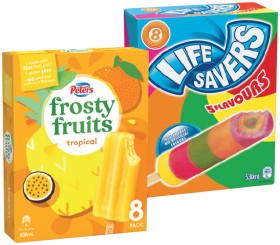 Life-Savers-Ice-Block-Peters-Frosty-Fruits-8-Pack-or-Fruit-Stack-6-Pack-Selected-Varieties on sale