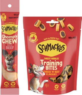 Schmackos-Chomp-n-Chew-60g-or-Training-Bites-Dog-Treats-130-155g-Selected-Varieties on sale