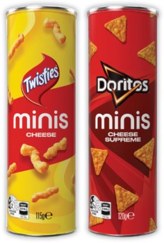 Twisties+Cheese+Minis+Canister+115g+or+Doritos+Cheese+Supreme+Corn+Chips+Minis+Canister+120g