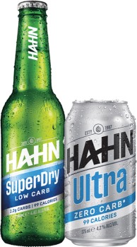 Hahn+SuperDry+Stubbies+330mL+or+Hahn+Ultra+Zero+Carb+Cans+375mL+24+Pack