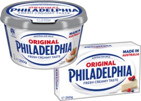 Philadelphia+Cream+Cheese+Spreadable+Tub+or+Block+250g+Selected+Varieties