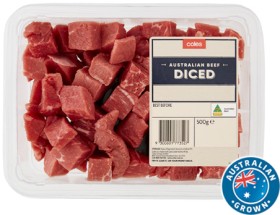 Coles-Australian-No-Added-Hormones-Beef-Diced-500g on sale