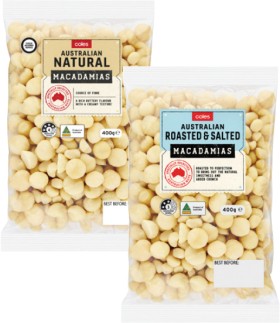 Coles-Australian-Natural-or-Roasted-Salted-Macadamias-400g-Pack on sale
