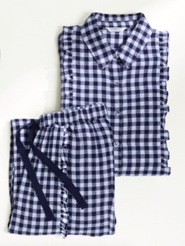 Chloe-Lola-Cheesecloth-Long-Sleeve-PJ-Set-Check-Navy on sale