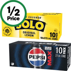 Pepsi-Solo-Mountain-Dew-or-Schweppes-Lemonade-Soft-Drink-Varieties-10-x-375ml on sale
