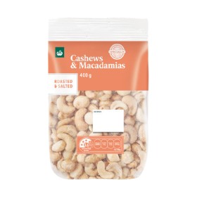 Woolworths-Cashew-Macadamia-Roasted-Salted-400g on sale