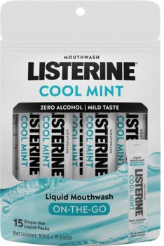 NEW+Listerine+On%E2%80%91The%E2%80%91Go+Cool+Mint+Alcohol+Free+Mouthwash+Sachets+15+Pack