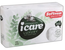 Icare+Luxury+100%25+Recycled+Paper+Toilet+Tissue+3+Ply+8+Pack