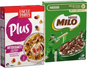 Nestl-Milo-Cereal-330350g-Uncle-Tobys-Plus-410435g-or-Big-Bowl-Oats-Quick-Sachets-8-Pack-Selected-Varieties on sale