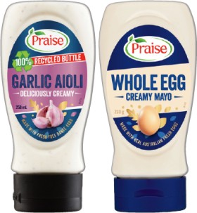 Praise-Mayo-Aioli-or-Burger-Sauce-230250mL-Selected-Varieties on sale