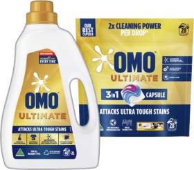OMO-Ultimate-Laundry-Liquid-2-Litre-Powder-2kg-or-Capsules-28-Pack-Selected-Varieties on sale