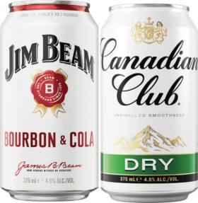Jim+Beam+White+4.8%25+or+Canadian+Club+%26amp%3B+Dry+4.8%25+Premix+Cube+Cans+375mL+24+Pack