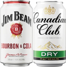 Jim+Beam+White+4.8%25+or+Canadian+Club+%26amp%3B+Dry+4.8%25+Premix+Cube+Cans+375mL+24+Pack