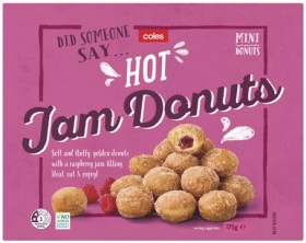 Coles-Frozen-Mini-Hot-Jam-Donuts-175g on sale
