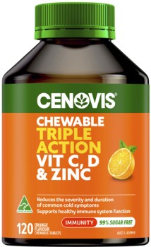 NEW+Cenovis+Chewable+Triple+Action+Vitamin+C%2C+D+%26amp%3B+Zinc+Tablets+120+Pack