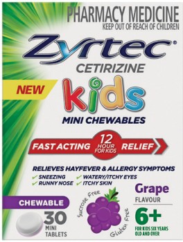 Zyrtec+Cetirizine+Kids+Mini+Chewables+6%2B+Years+Grape+Flavour+30+Mini+Tablets