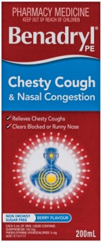 Benadryl-PE-Chesty-Cough-Nasal-Congestion-Berry-Flavour-200mL on sale
