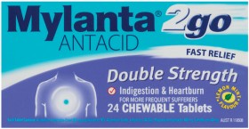 Mylanta+2Go+Antacid+Double+Strength+Lemon+Mint+Flavour+24+Chewable+Tablets