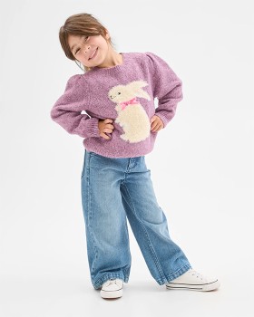 Balloon-Sleeve-Knit-Sweater-Purple-Bunny on sale