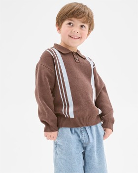 Australian-Cotton-Lightweight-Long-Sleeve-Knit-Polo-Top-Brown on sale