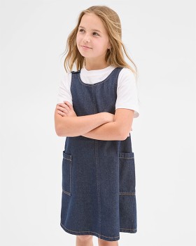 Denim+Woven+Pinafore+Dress+-+Indigo