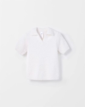 Short+Sleeve+Eyelash+Knit+Polo+Top+-+Cream