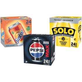 Pepsi-Max-Mountain-Dew-Solo-Zero-Sugar-or-Sunkist-Zero-Sugar-Soft-Drink-Varieties-24-x-375ml on sale