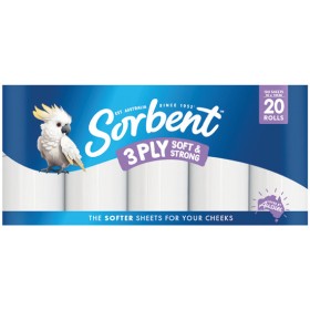 Sorbent-Soft-Strong-3-Ply-Toilet-Paper-Pk-20 on sale