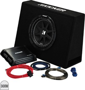 Kicker-10-Subwoofer-in-Slim-Enclosure-Plus-Amplifier-Wiring-Kit on sale