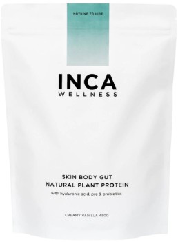 Inca-Organics-Skin-Body-Gut-Natural-Plant-Protein-Creamy-Vanilla-450g on sale