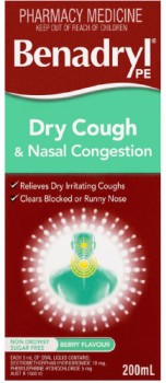 Benadryl-Dry-Cough-Nasal-Congestion-Liquid-200ml on sale