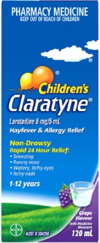 Claratyne-Childrens-Antihistamine-Syrup-Grape-120ml on sale