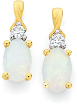 9ct-Gold-White-Opal-Diamond-Stud-Earrings on sale