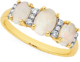 9ct+Gold+White+Opal+%26amp%3B+Diamond+Trilogy+Ring