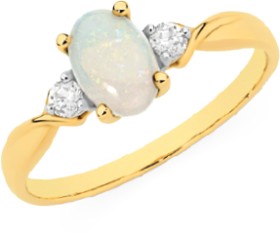 9ct+Gold+White+Opal+%26amp%3B+Diamond+Ring
