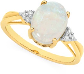 9ct+Gold+Opal+%26amp%3B+Diamond+Dress+Ring