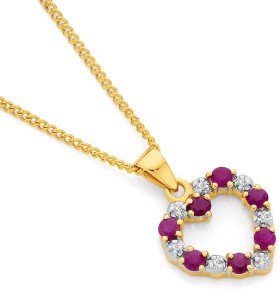 9ct+Gold+Ruby+%26amp%3B+Diamond+Heart+Pendant