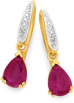 9ct+Gold+Natural+Ruby+%26amp%3B+Diamond+Earrings