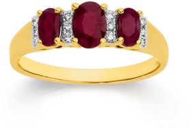 9ct+Gold+Ruby+%26amp%3B+Diamond+Oval+Trilogy+Ring